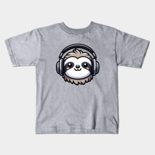 Sloth With Headphones Kids T-Shirt